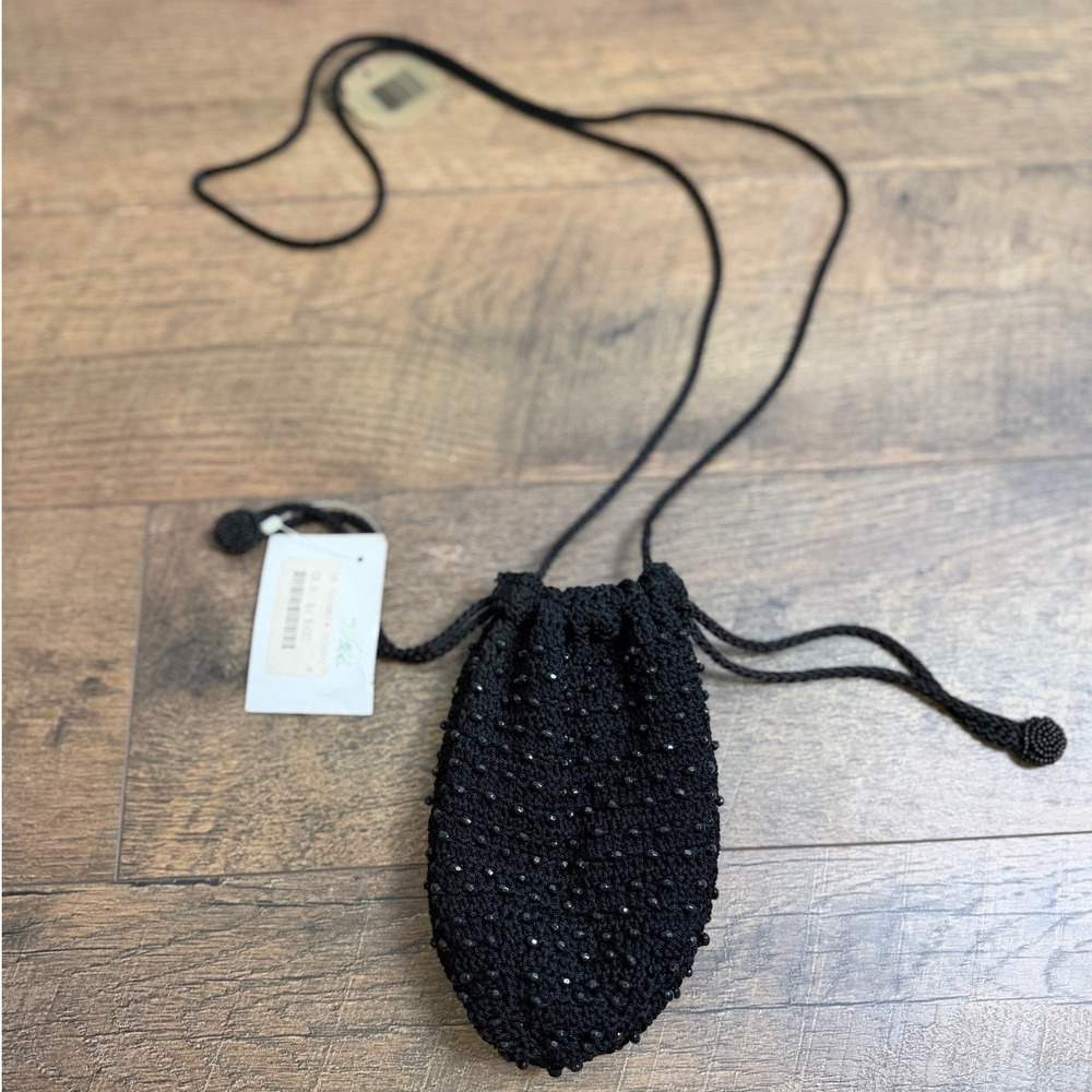 Le Regal Ltd‎ Black Beaded Crochet Drawstring Crossbody Bag